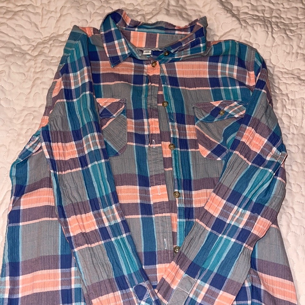 American Eagle Spring Colored Plaid Shirt Size L